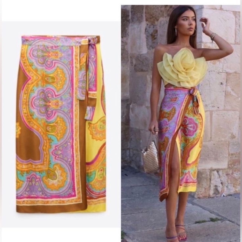 Zara Pink and Yellow Maxi Skirt